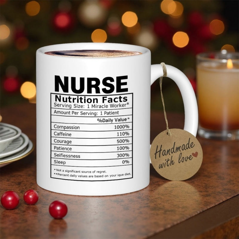 Tailorly White Ceramic 11 oz Mug - Nurse Nutrition Facts Minimalist Black Text Label Design On A Polished