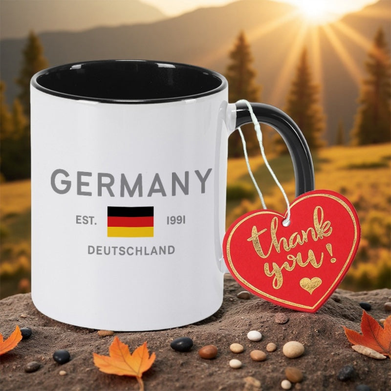 Tailorly Black Accent 11 oz Mug - germany est 1990 deutschland text