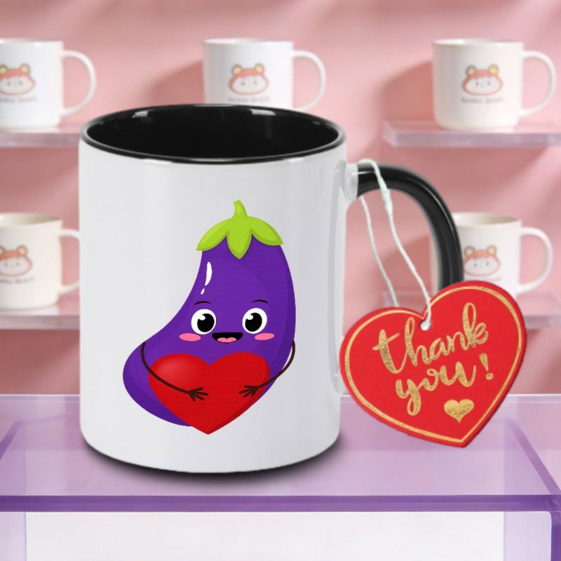 Tailorly Black Accent 11 oz Mug - cute cartoon eggplant with logo
