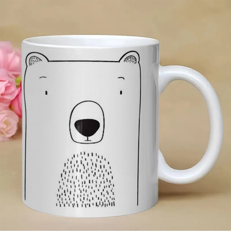 Tailorly White Ceramic 11 oz Mug - Minimalist Artistic Line Drawing Of A Friendly Arctic Forest Bear