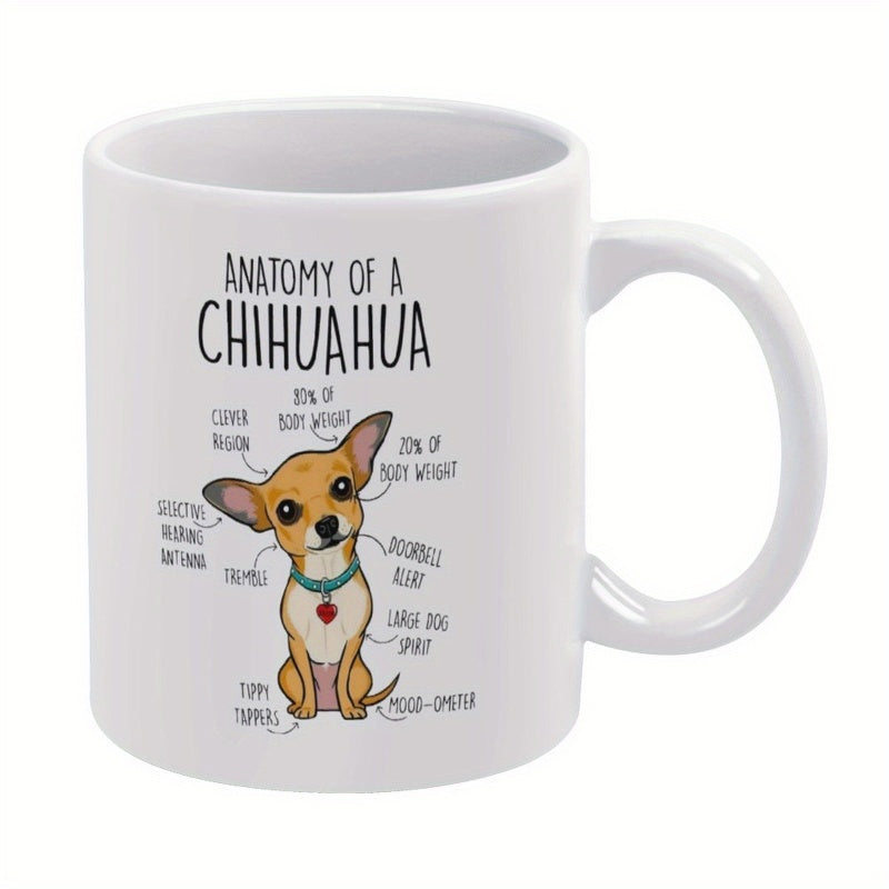 Tailorly White Ceramic 11 oz Mug - Anatomy Of A Chihuahua Cute Cartoon Dog With Funny Anatomical Labels Detailed Breed Chihuahua