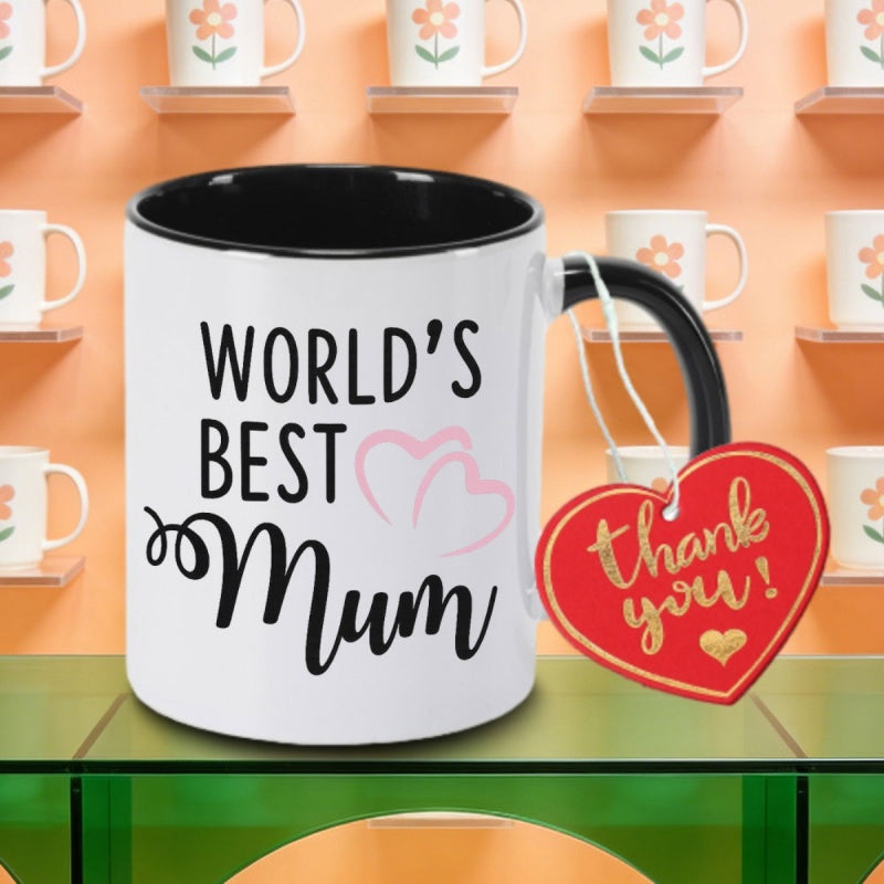 Tailorly Black Accent 11 oz Mug - heart bow lettering