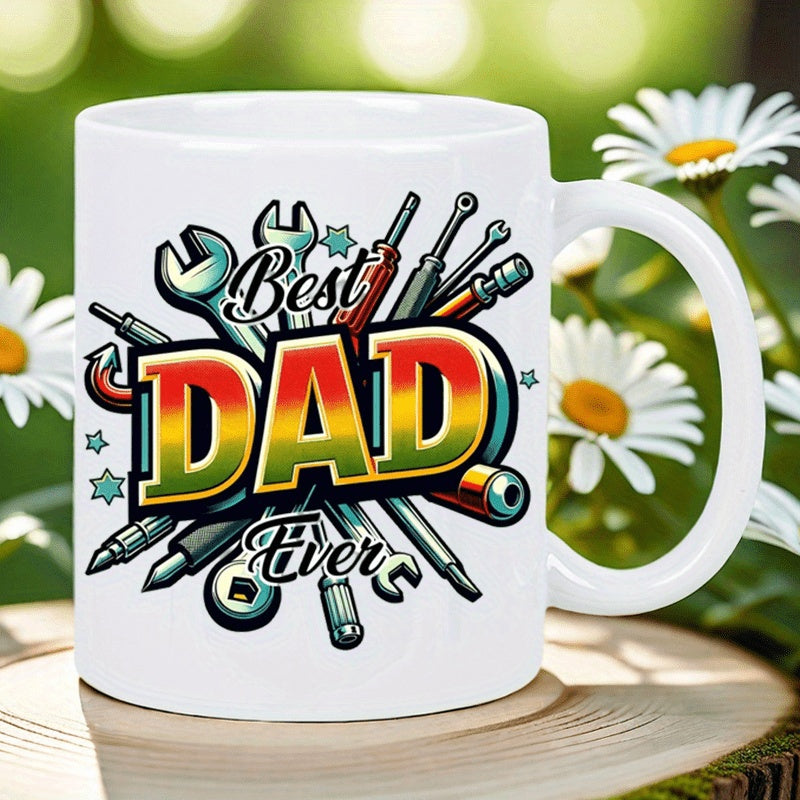 Tailorly White Ceramic 11 oz Mug - Best Dad Ever Industrial Style Hand Tools Arranged In A Powerful Colorful Radial Display Wrench