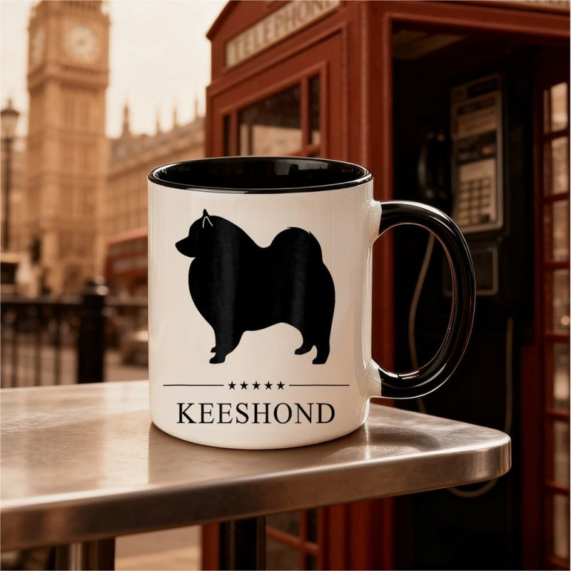 Tailorly Black Accent 11 oz Mug - keeshond dog breed silhouette， keeshond text