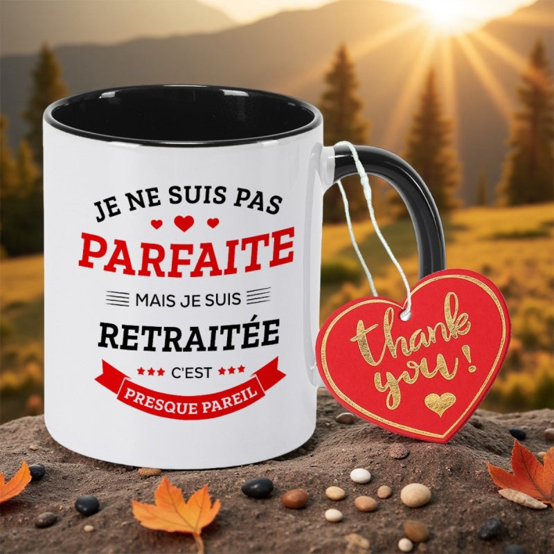 Tailorly Black Accent 11 oz Mug - french heart shape and star shape print