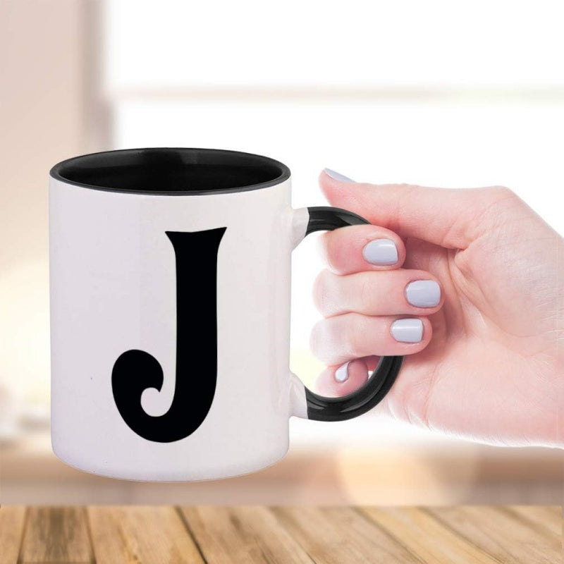 Tailorly Black Accent 11 oz Mug - colorful coffee mug navy j hand initial monogram