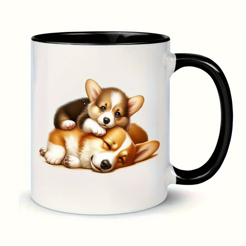 Tailorly Black Accent 11 oz Mug - corgi puppies