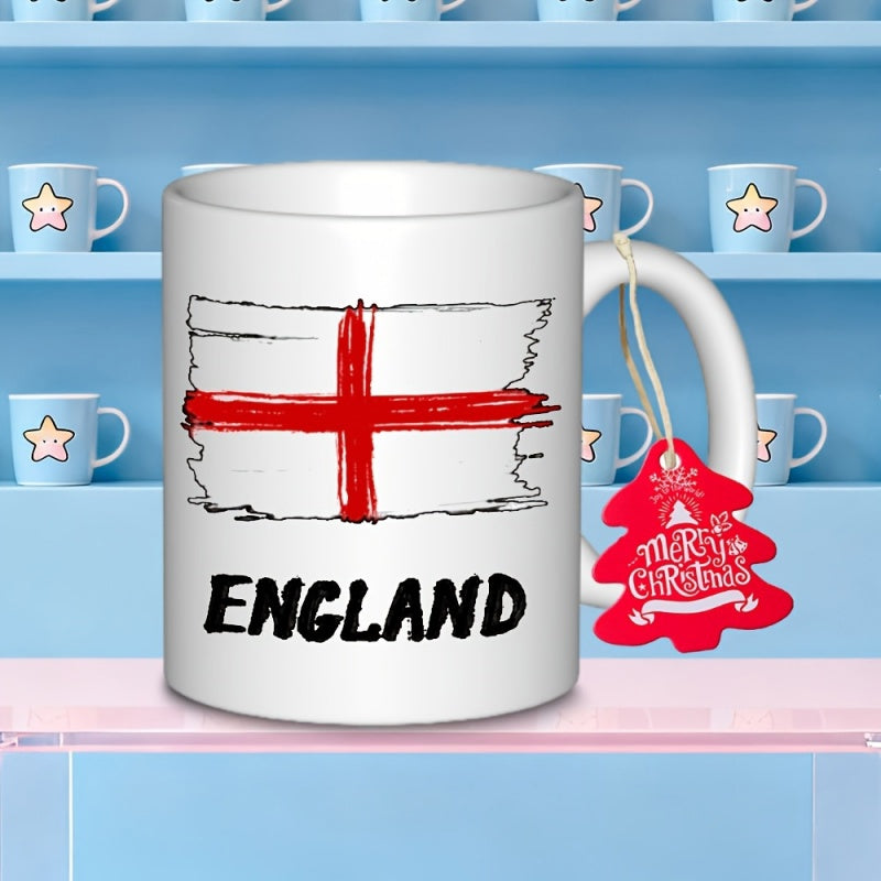 Tailorly White Ceramic 11 oz Mug - England Distressed Red Cross Flag Pattern With Bold Artistic Text Mug