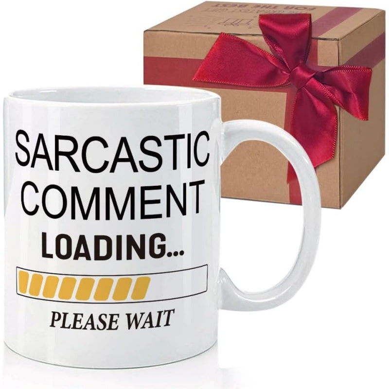 Tailorly White Ceramic 11 oz Mug - Sarcastic Comment Loading Please Wait Minimalist Digital Progress Display Featuring Yellow Segmented Status Lines Loading Bar