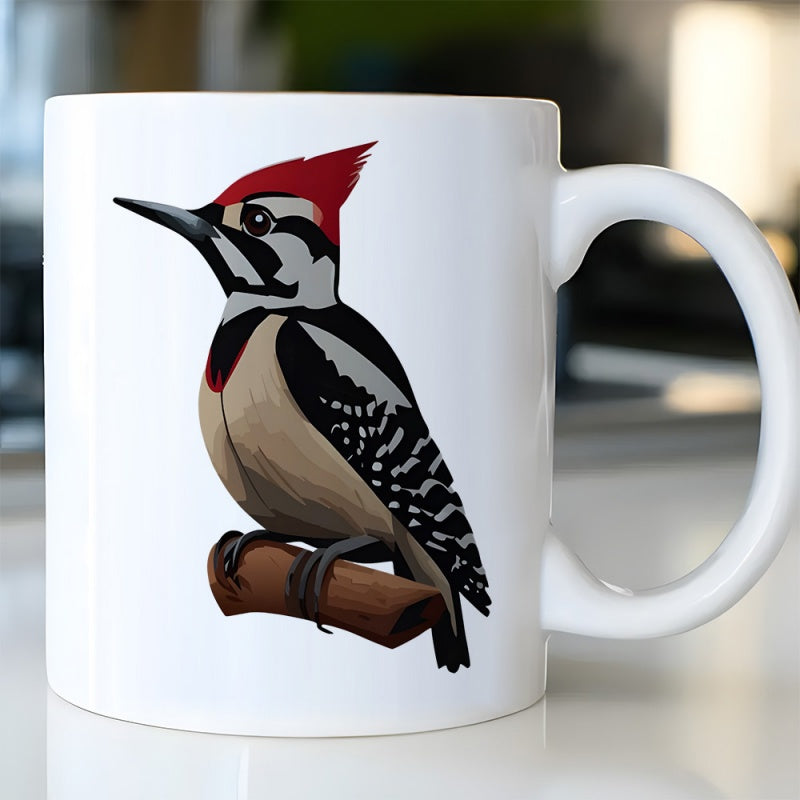 Tailorly White Ceramic 11 oz Mug - Majestic Red Crested Bird Perching On A Sturdy Wooden Branch Woodpecker