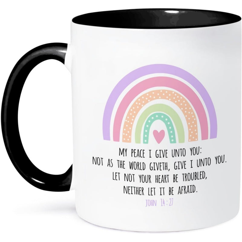 Tailorly Black Accent 11 oz Mug - i give unto you let not your heart be bible quote