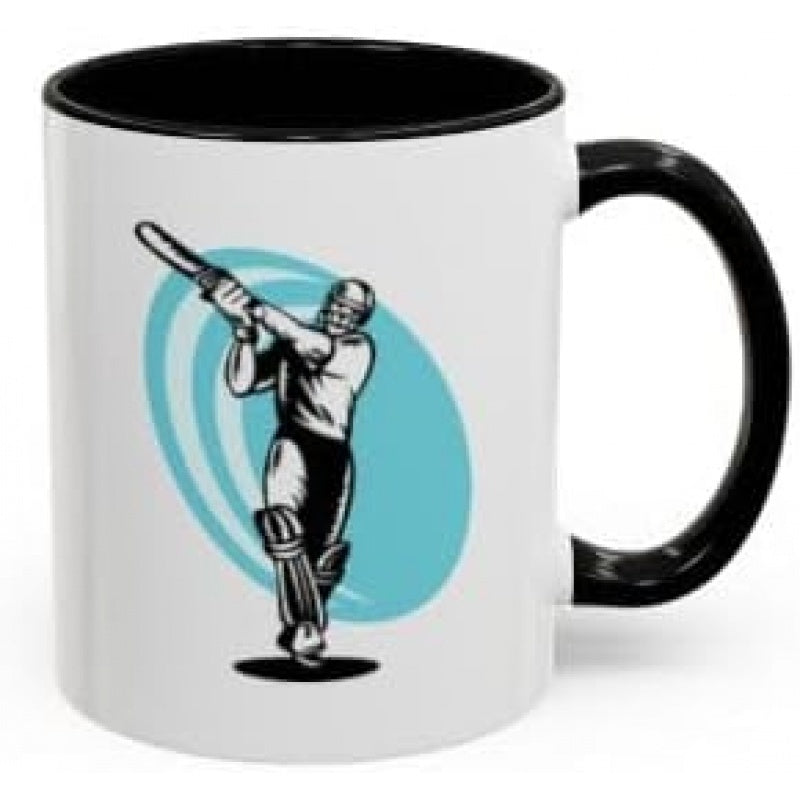 Tailorly Black Accent 11 oz Mug - cricket batting mug perfect gift for sports enthusiasts ideal for birthdays and christmas black