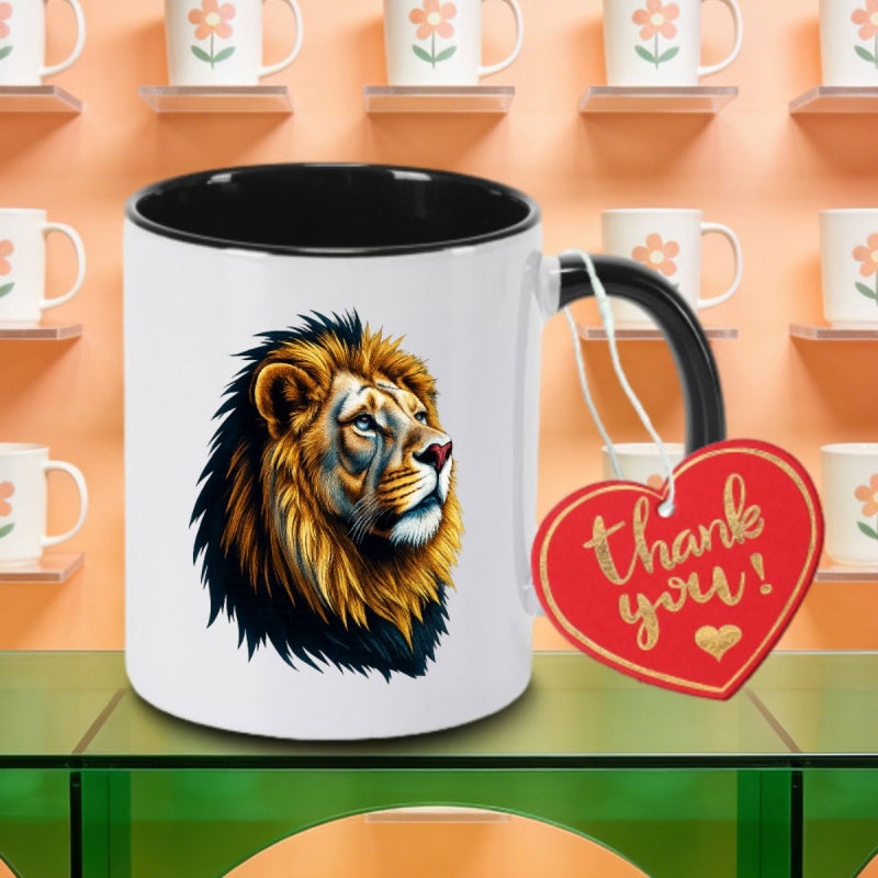 Tailorly Black Accent 11 oz Mug - lion face mane logo