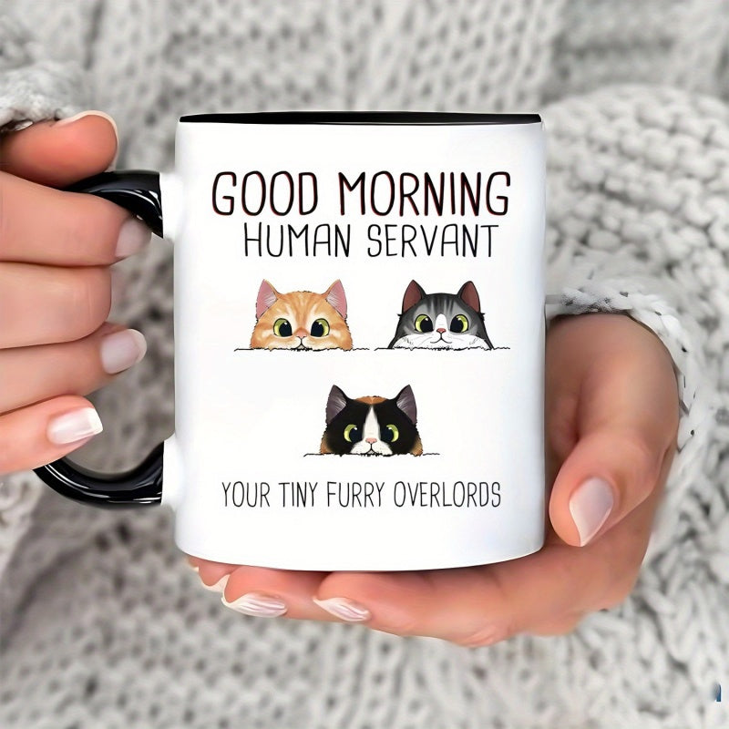 Tailorly Black Accent 11 oz Mug - cat human walking fluffy cats