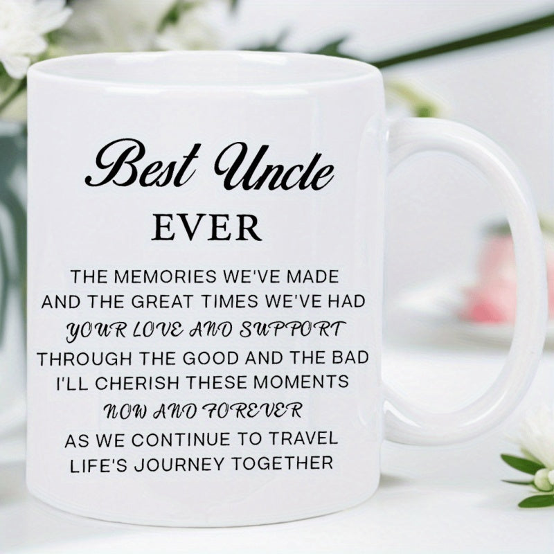 Tailorly White Ceramic 11 oz Mug - Best Uncle Ever Minimalist Glossy Ceramic Vessel Featuring Bold Black Sentimental Typography Mug