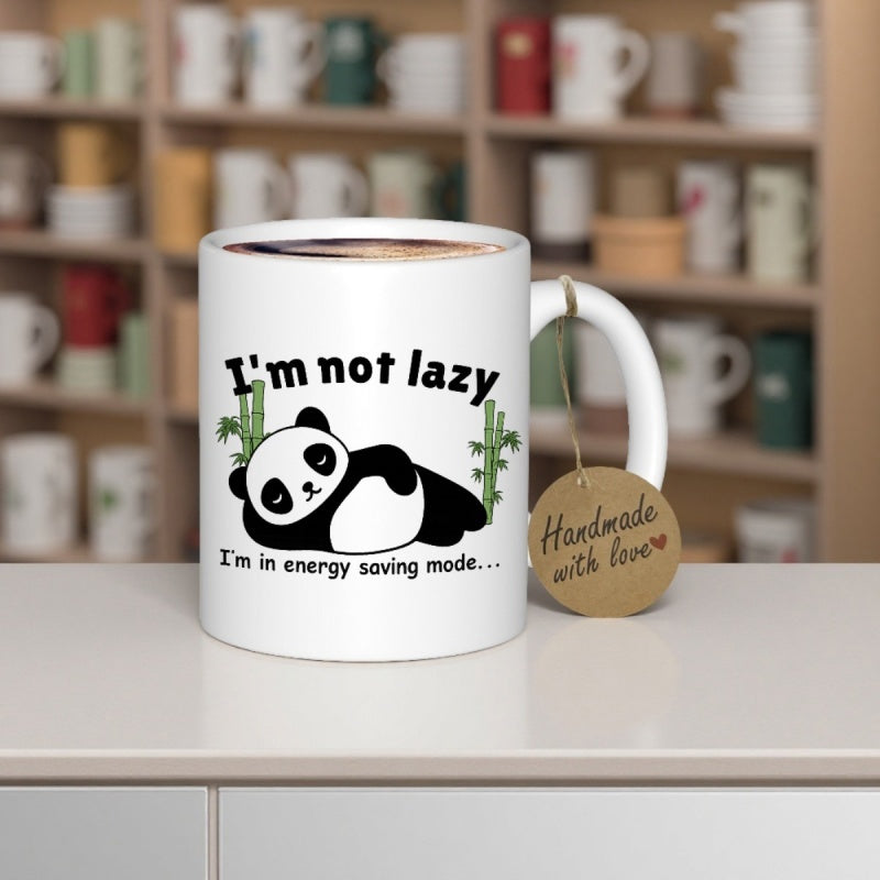 Tailorly White Ceramic 11 oz Mug - Im Not Lazy Im In Energy Saving Mode Adorable Cartoon Panda Resting Peacefully Between Two Green Bamboo Stalks Panda