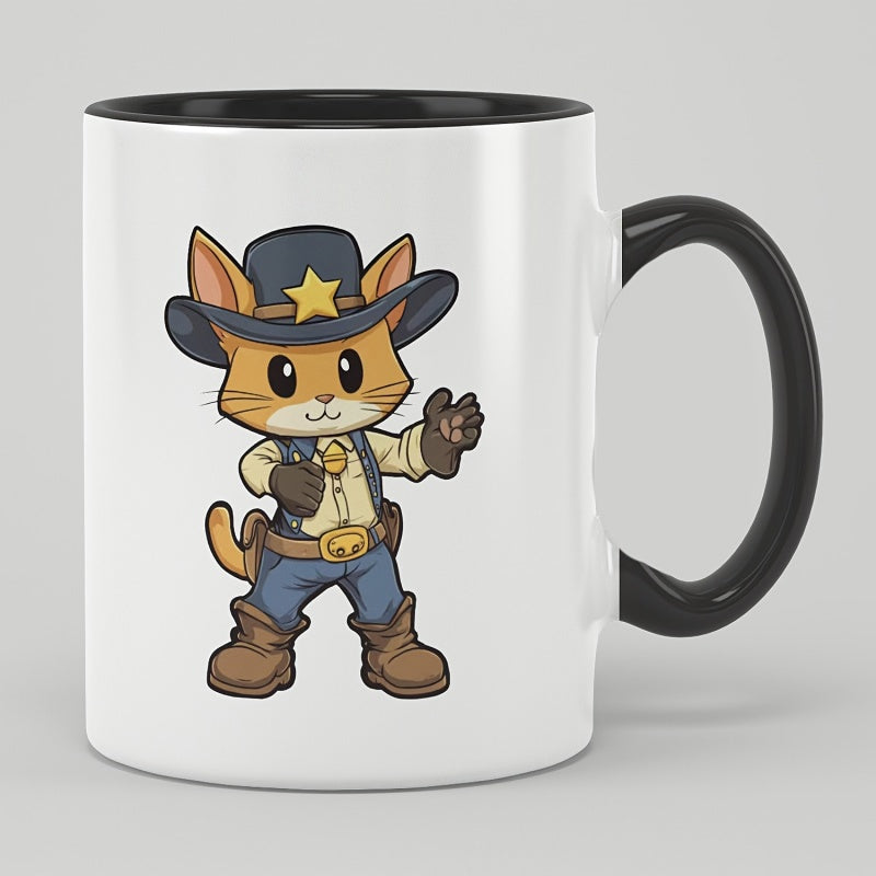 Tailorly Black Accent 11 oz Mug - cowboy kitten
