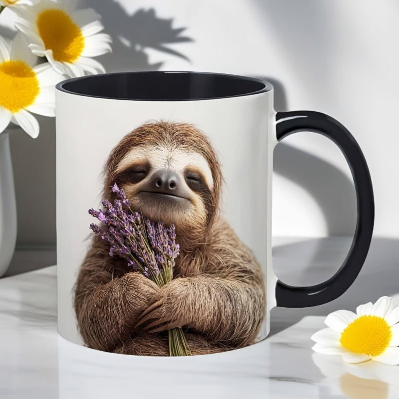 Tailorly Black Accent 11 oz Mug - adorable sloth design in lavender