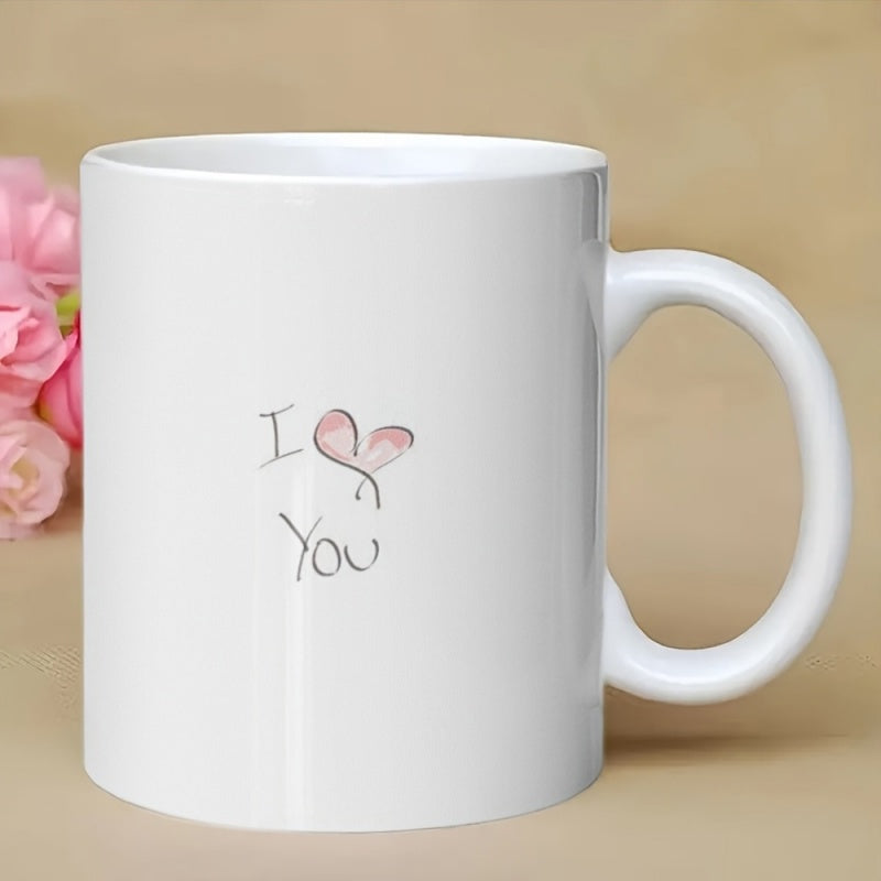 Tailorly White Ceramic 11 oz Mug - I You Delicate Hand Drawn Pink Heart Shape Positioned Between Simple Handwritten Words Mug