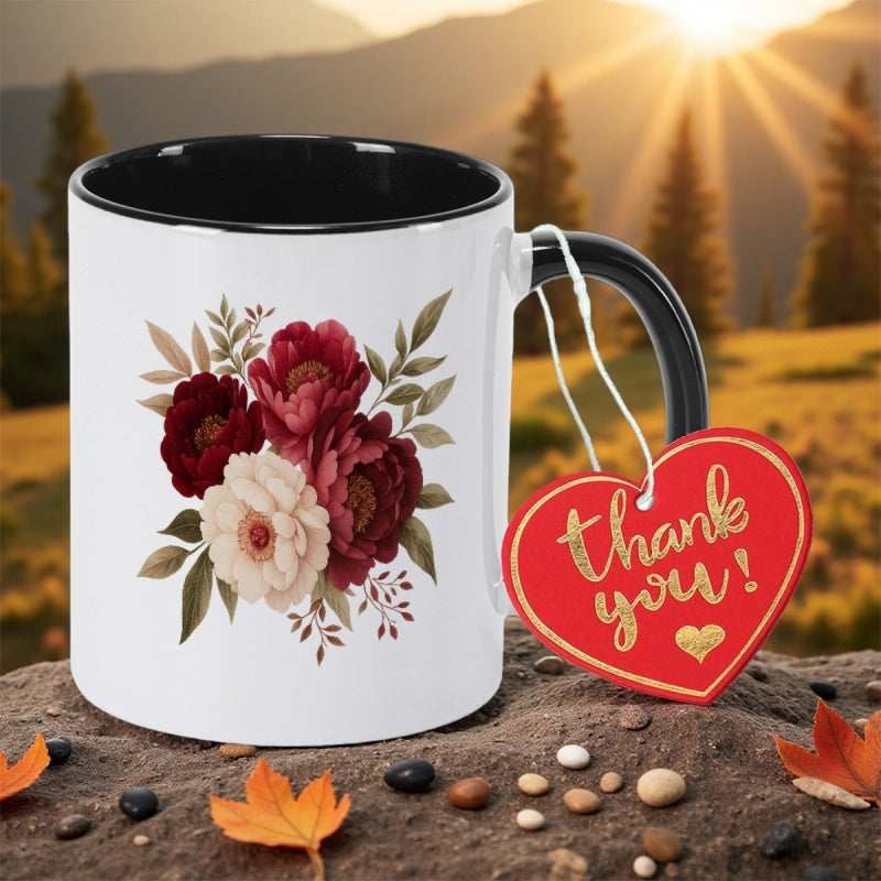 Tailorly Black Accent 11 oz Mug - peony bouquet