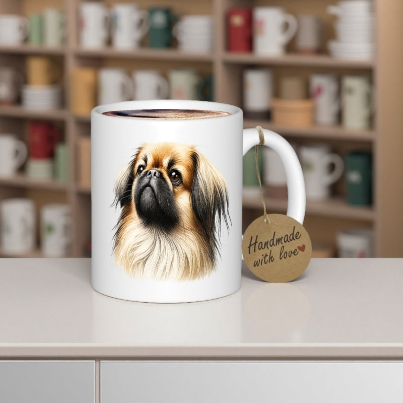 Tailorly White Ceramic 11 oz Mug - Handmade With Love Realistic Portrait Of Fluffy Pekingese Dog With Expressive Eyes Dog