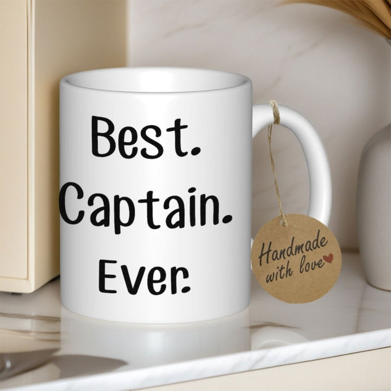 Tailorly White Ceramic 11 oz Mug - Best Captain Ever Minimalist Typography Printed On A Smooth