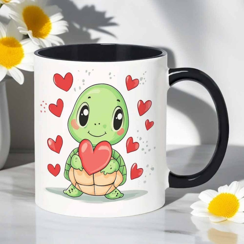 Tailorly Black Accent 11 oz Mug - adorable turtle with heart