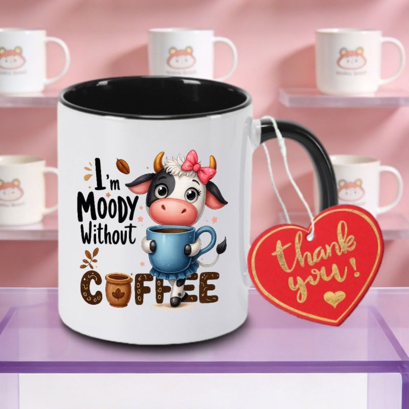 Tailorly Black Accent 11 oz Mug - cute cow design logo