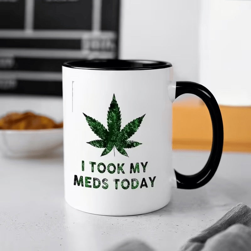 Tailorly Black Accent 11 oz Mug - leaf and "today funny quote" text