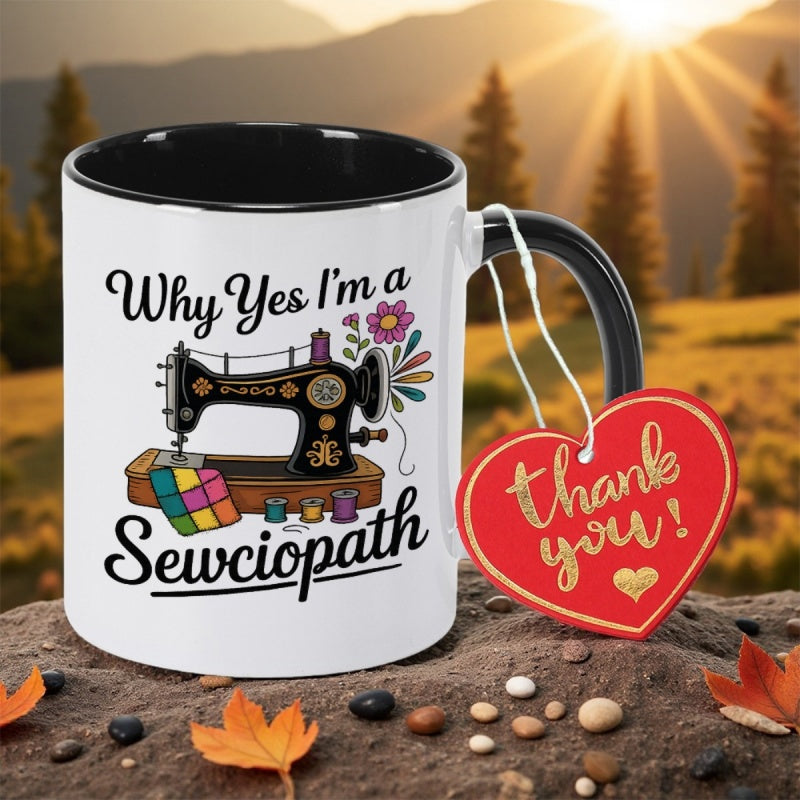 Tailorly Black Accent 11 oz Mug - sewing machine print