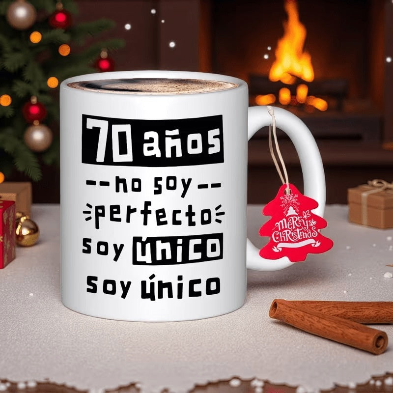 Tailorly White Ceramic 11 oz Mug - Minimalist White Ceramic Cup Resting On Table Beside Warm Glowing Fireplace Mug