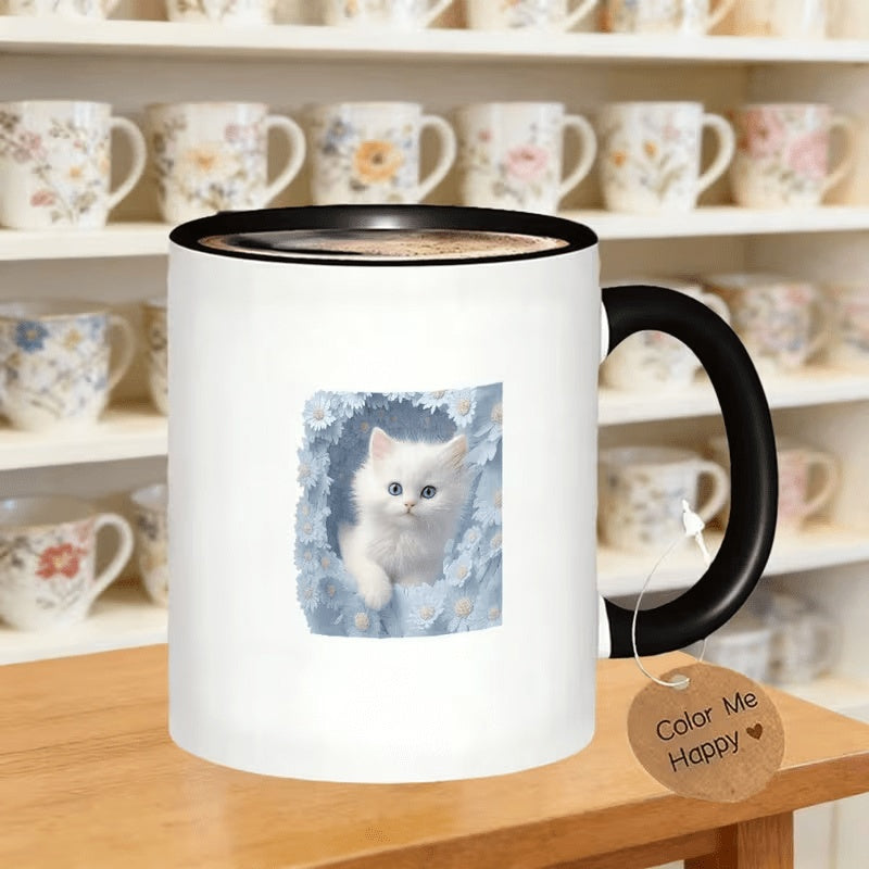 Tailorly Black Accent 11 oz Mug - cute white kitten