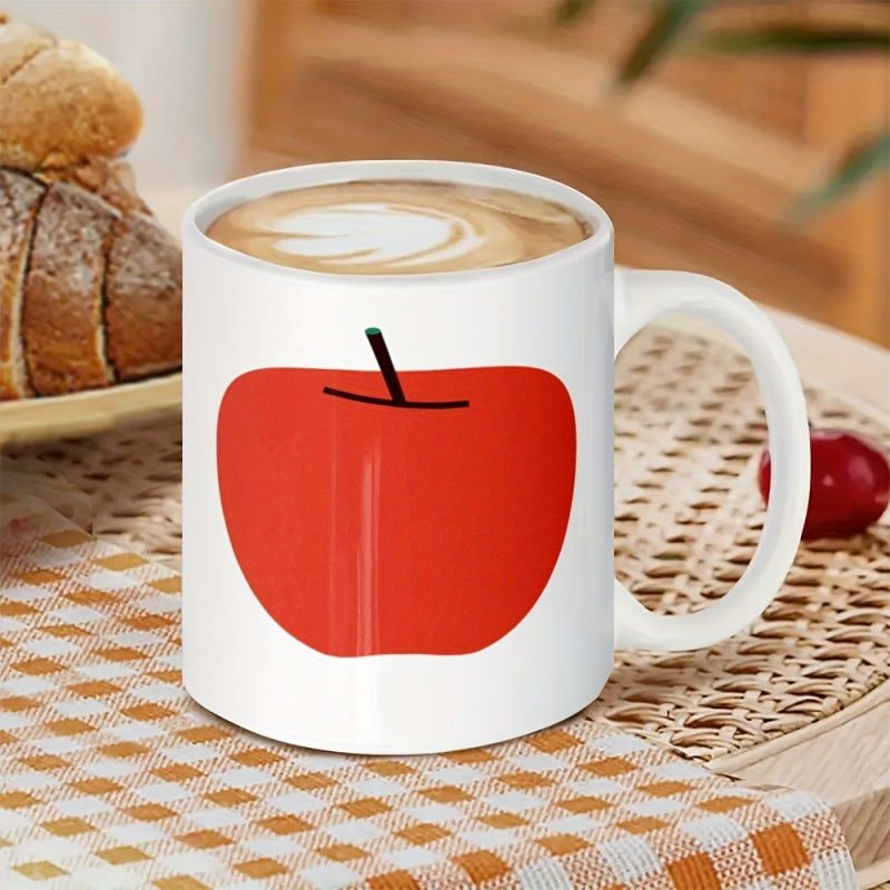 Tailorly White Ceramic 11 oz Mug - Minimalist Vibrant Red Fruit Icon With Clean Black Stem Apple