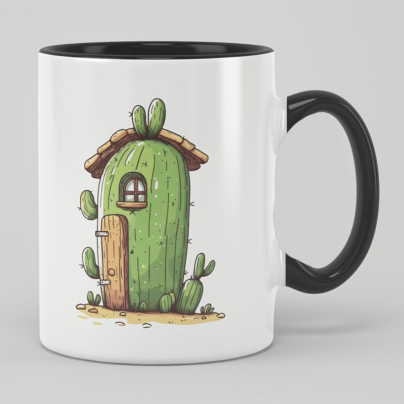 Tailorly Black Accent 11 oz Mug - cactus house pattern