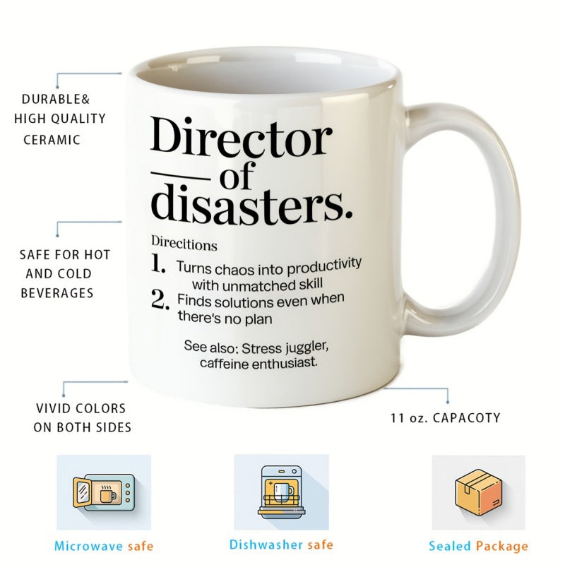Tailorly White Ceramic 11 oz Mug - Director Of Disasters Clean Minimalist Serif Font Featuring A Dictionary Style Text Layout Typography