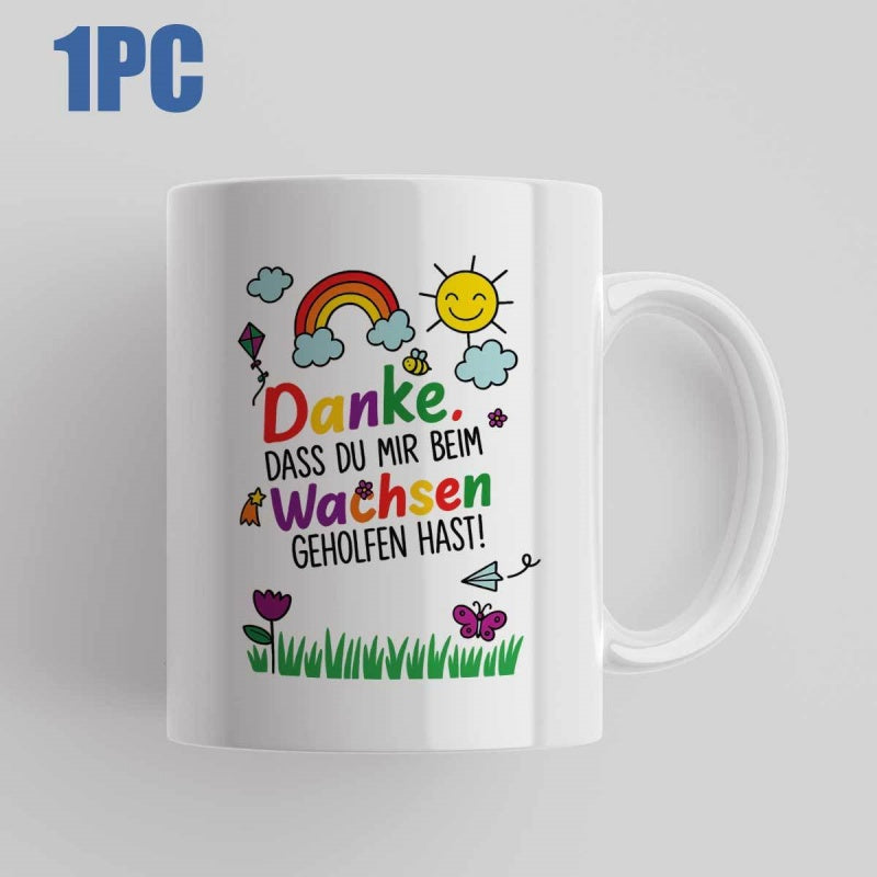 Tailorly White Ceramic 11 oz Mug - Colorful Rainbow With Smiling Sun Above Green Meadow And Flowers Mug
