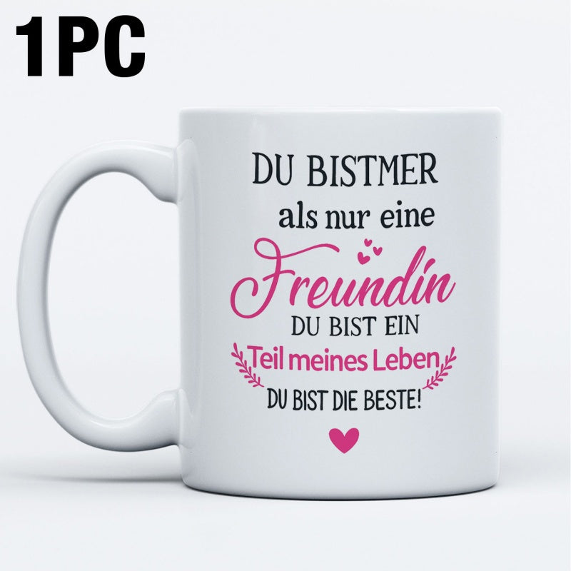 Tailorly White Ceramic 11 oz Mug - Elegant Pink Hearts Decorated With Floral Leaves And Cursive Script Mug