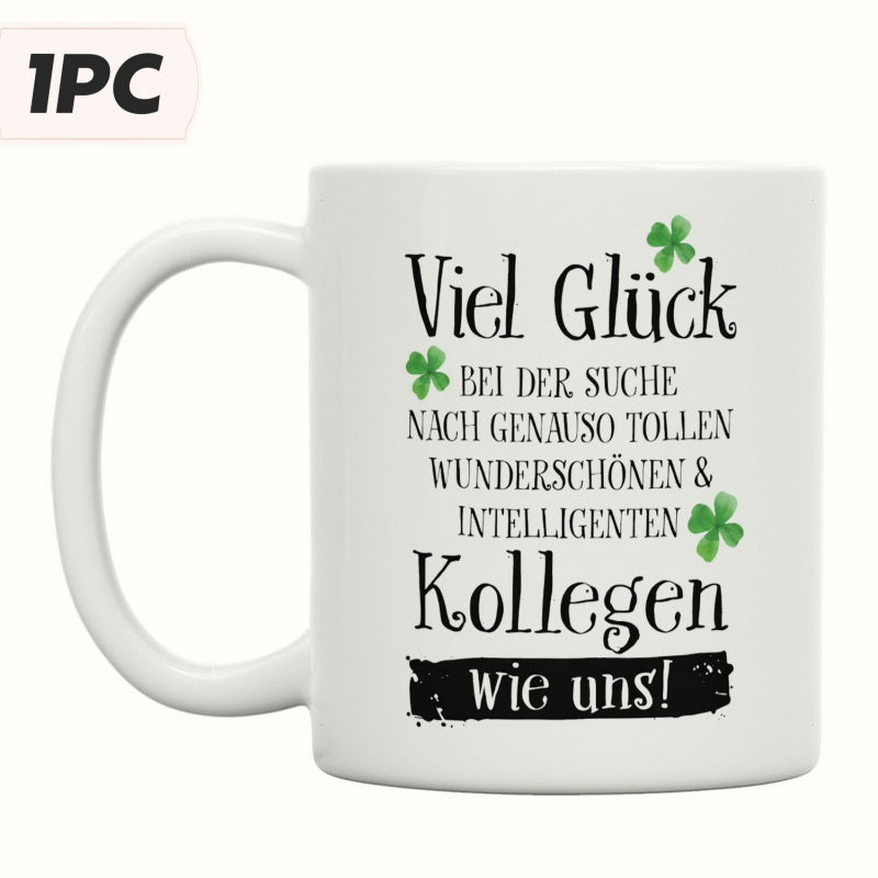 Tailorly White Ceramic 11 oz Mug - Vibrant Green Lucky Four Leaf Clovers With Elegant Decorative Artistic Script Clover
