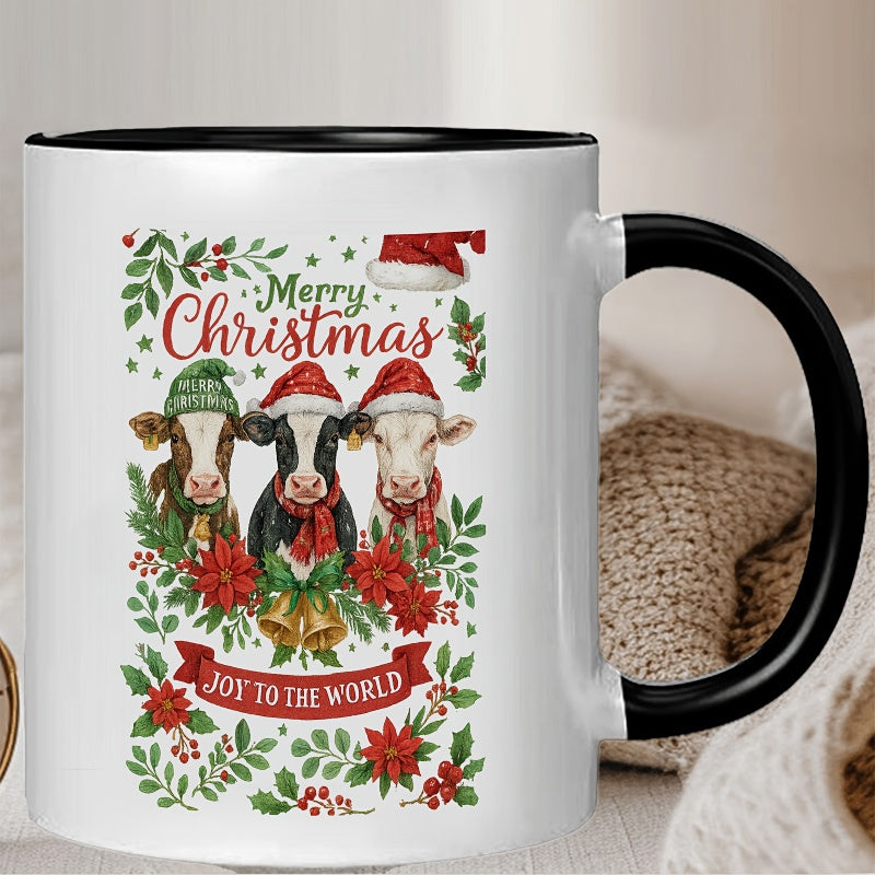 Tailorly Black Accent 11 oz Mug - festive christmas farm animals wearing santa hats with holly design