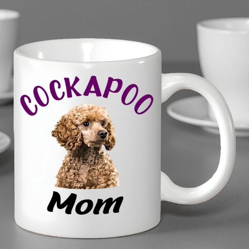 Tailorly White Ceramic 11 oz Mug - Cockapoo Mom Curly Brown Dog With Friendly Face And Fluffy Textured Fur Cockapoo