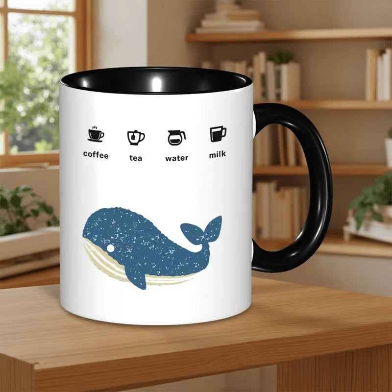 Tailorly Black Accent 11 oz Mug - whale shaped cup with whale letter print