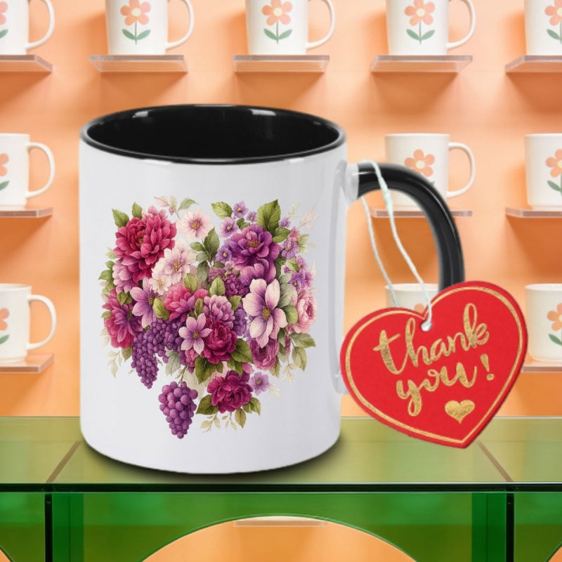 Tailorly Black Accent 11 oz Mug - one stylish ceramic coffee mug featuring a in pink purple and lavender tea milk or water an gift for the holidays