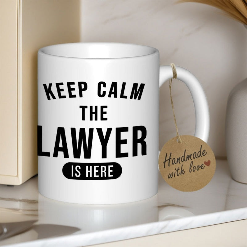 Tailorly White Ceramic 11 oz Mug - Keep Calm The Lawyer Is Here Professional Bold Black Text On Minimalist