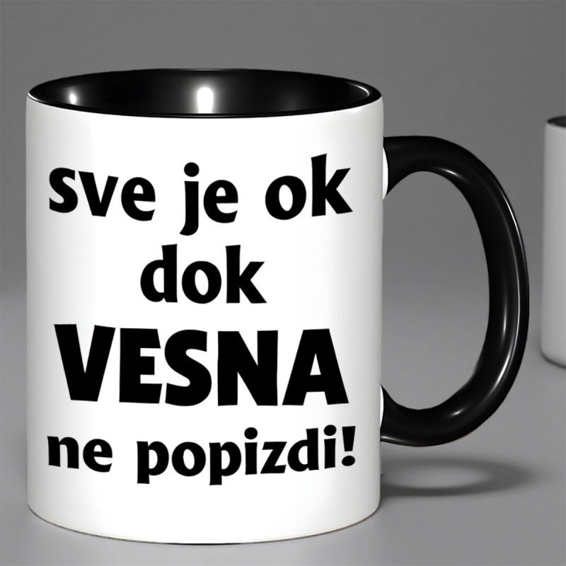 Tailorly Black Accent 11 oz Mug - black text "everything mad funny"
