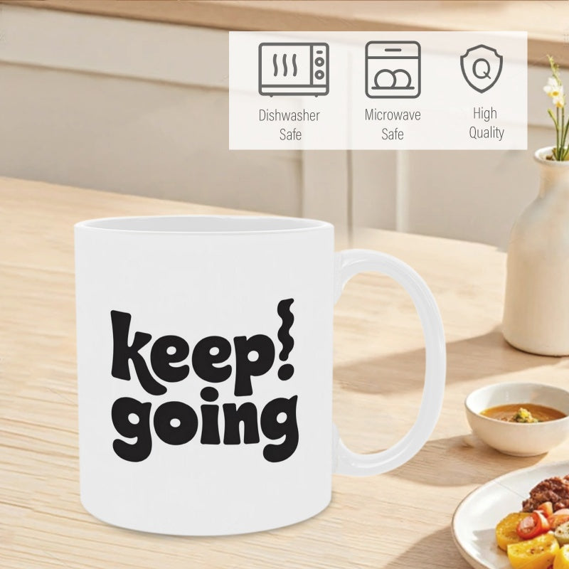 Tailorly White Ceramic 11 oz Mug - Keep Going Bold Rounded Bubble Letters Creating A Positive Inspirational Motivational Typography Sign