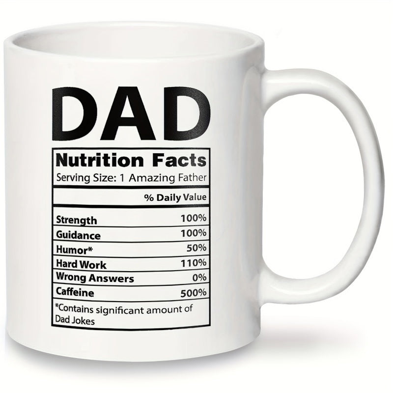 Tailorly White Ceramic 11 oz Mug - Dad Nutrition Facts Minimalist Black Ink Layout With Bold Lines And Percentage Details Label