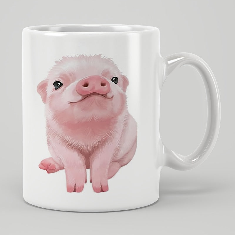Tailorly White Ceramic 11 oz Mug - Sweet Little Pink Farm Animal Sitting Calmly With A Gentle Smile Pig