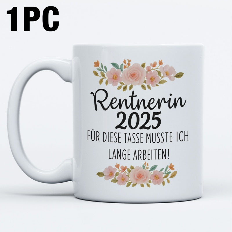 Tailorly White Ceramic 11 oz Mug - Pink Roses With Green Leaves Arranged In Delicate Horizontal Wreaths Flower