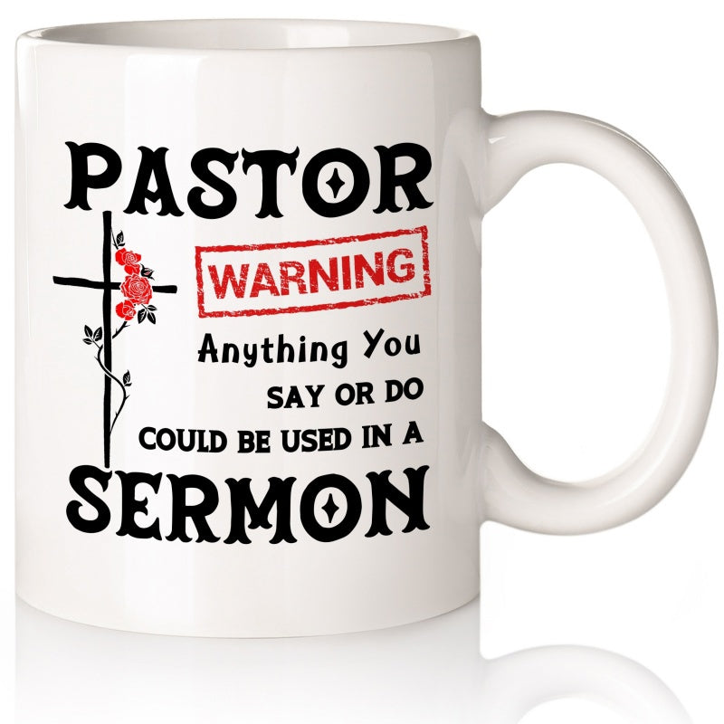 Tailorly White Ceramic 11 oz Mug - Pastor Warning Anything You Say Or Do Could Be Used In A Sermon Floral Religious Symbol With Blooming Red Roses And Green Vines
