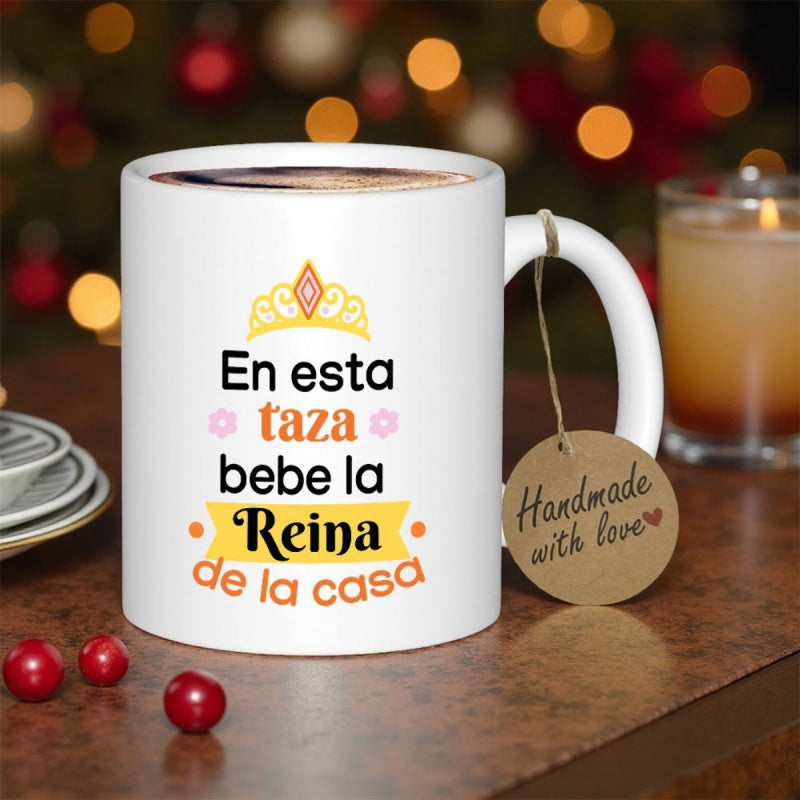 Tailorly White Ceramic 11 oz Mug - Elegant Golden Tiara Featuring Red Gemstone And Delicate Pink Flowers Crown